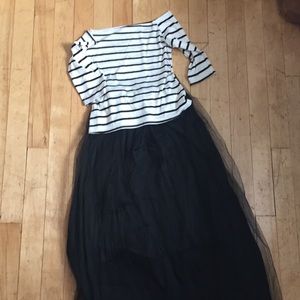 Off the shoulder shirt and tulle skirt